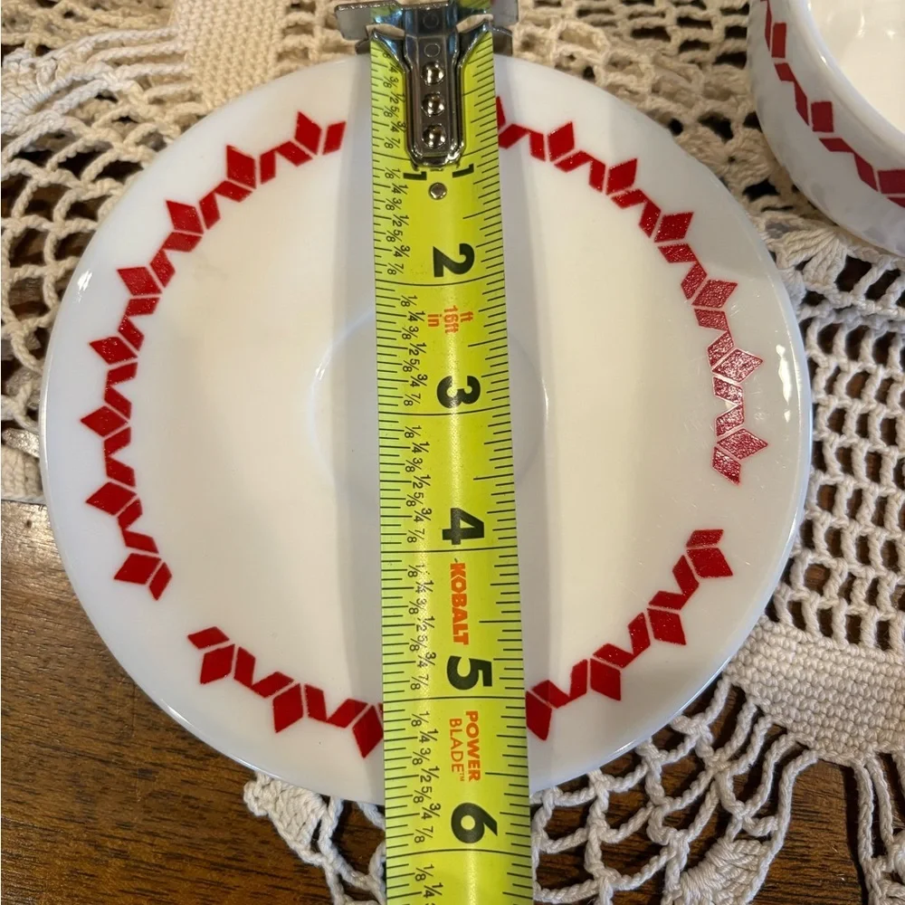 Vintage Shenango China cup and saucer set with a red diamond pattern